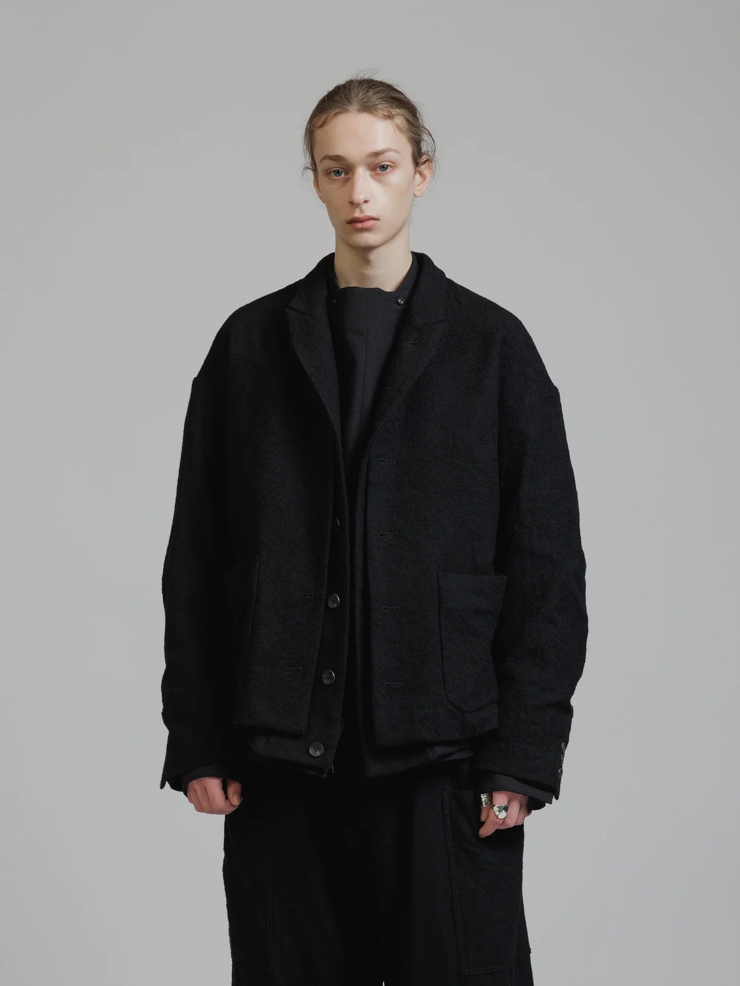 Black Embroidered Twill Double Layered Blazer