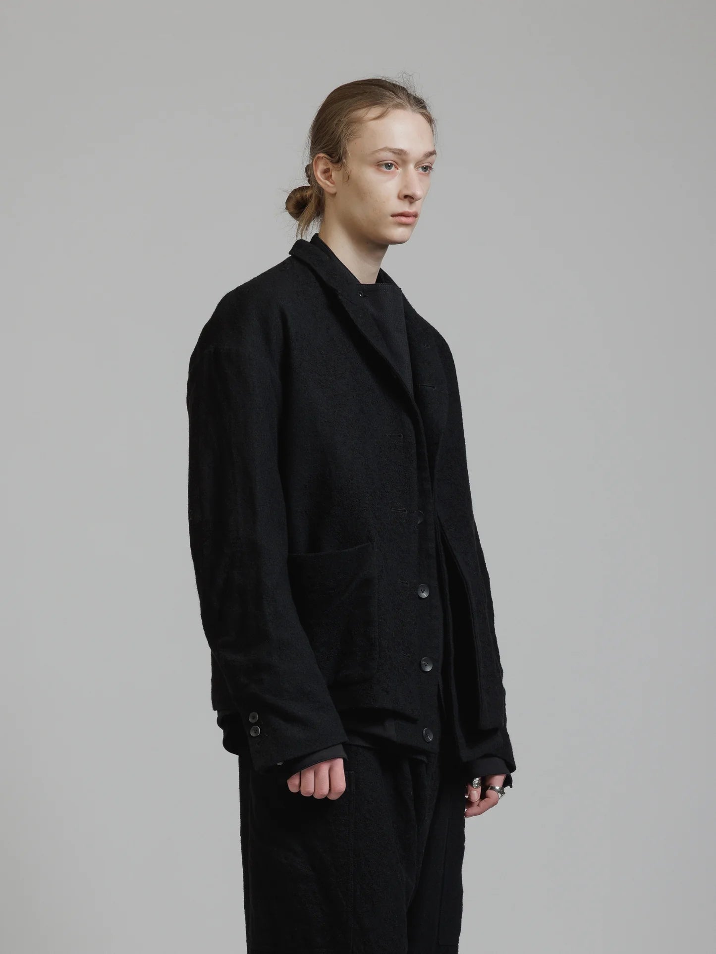 Black Embroidered Twill Double Layered Blazer
