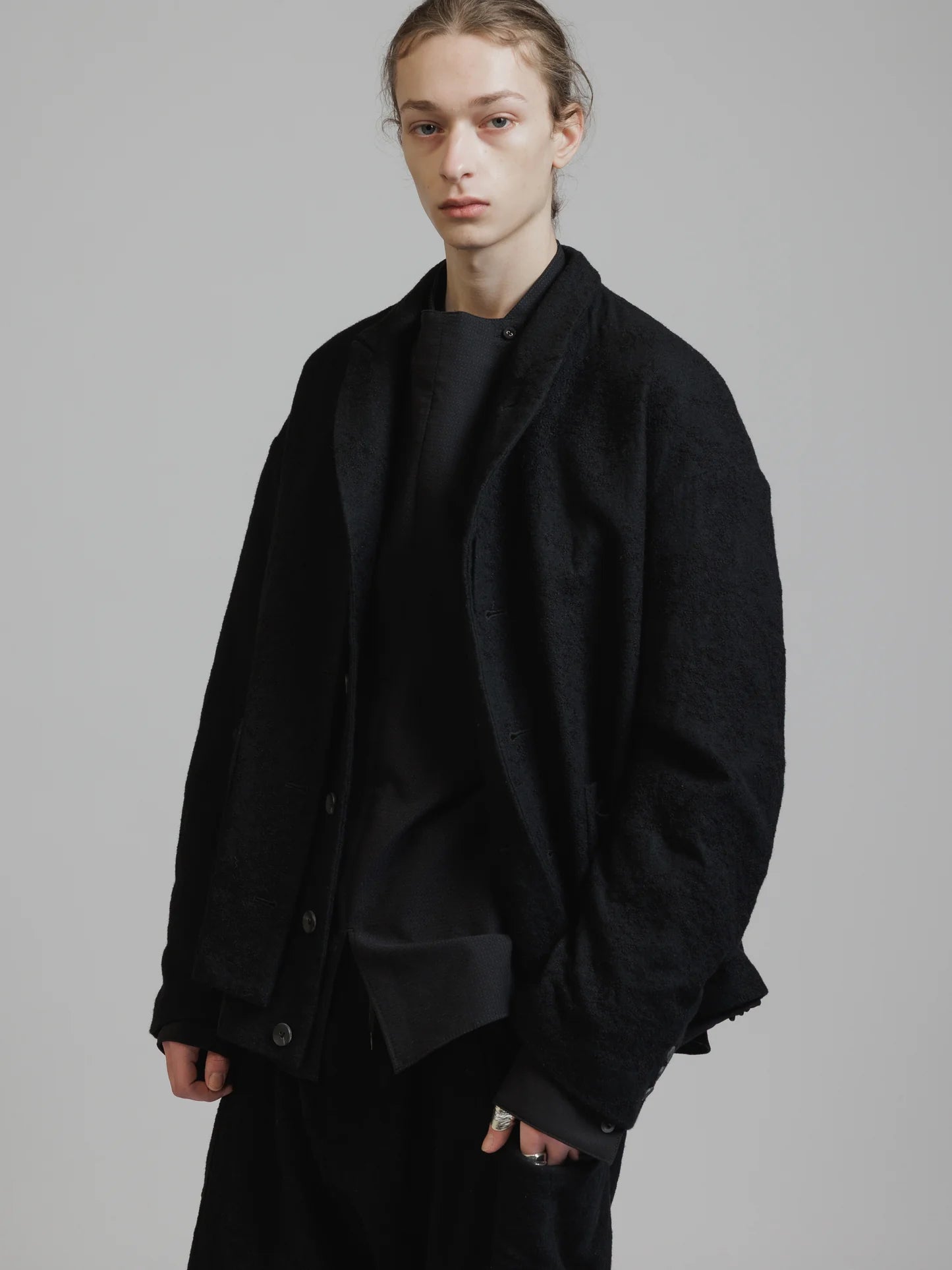 Black Embroidered Twill Double Layered Blazer