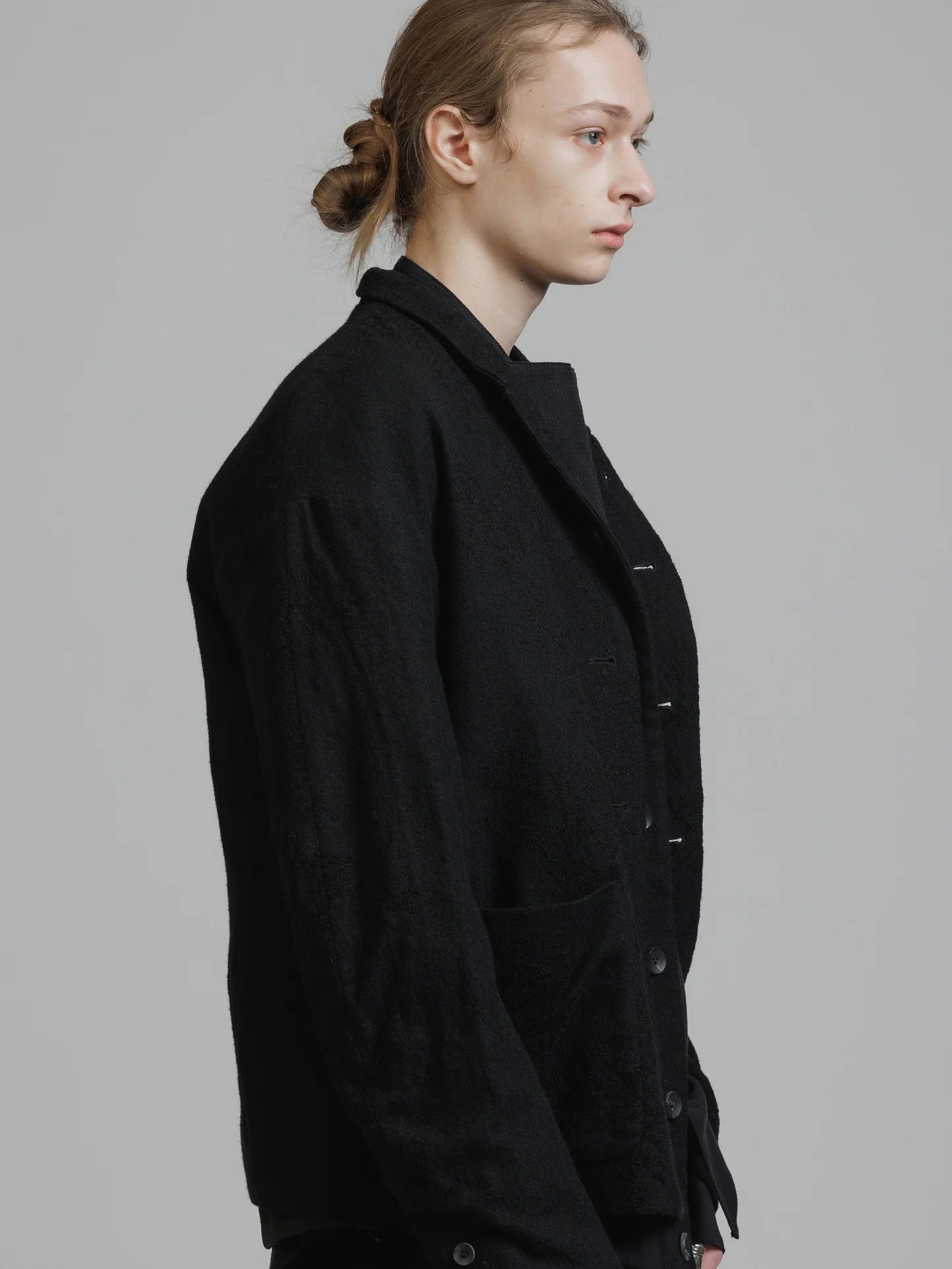 Black Embroidered Twill Double Layered Blazer