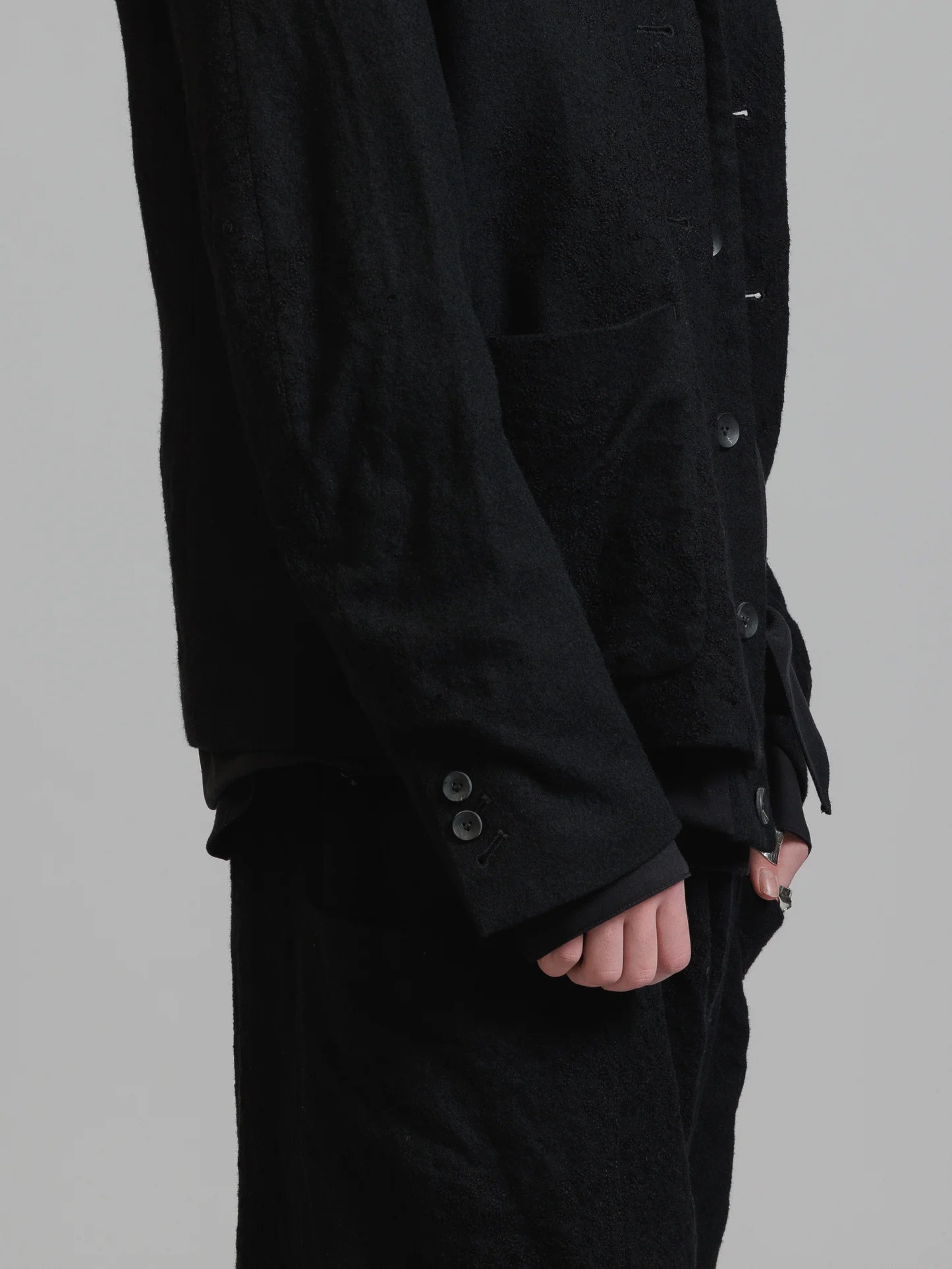 Black Embroidered Twill Double Layered Blazer