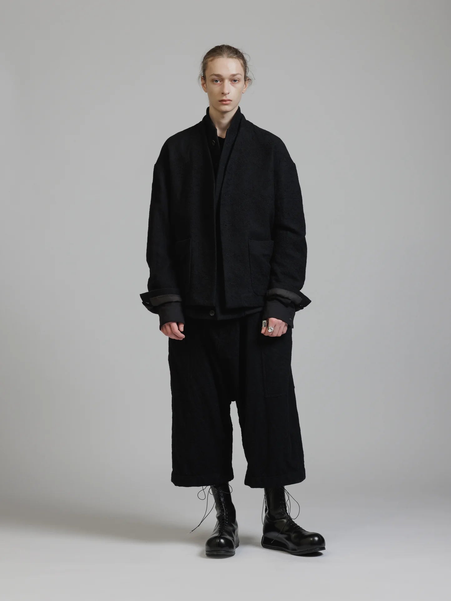 Black Embroidered Twill Double Layered Blazer
