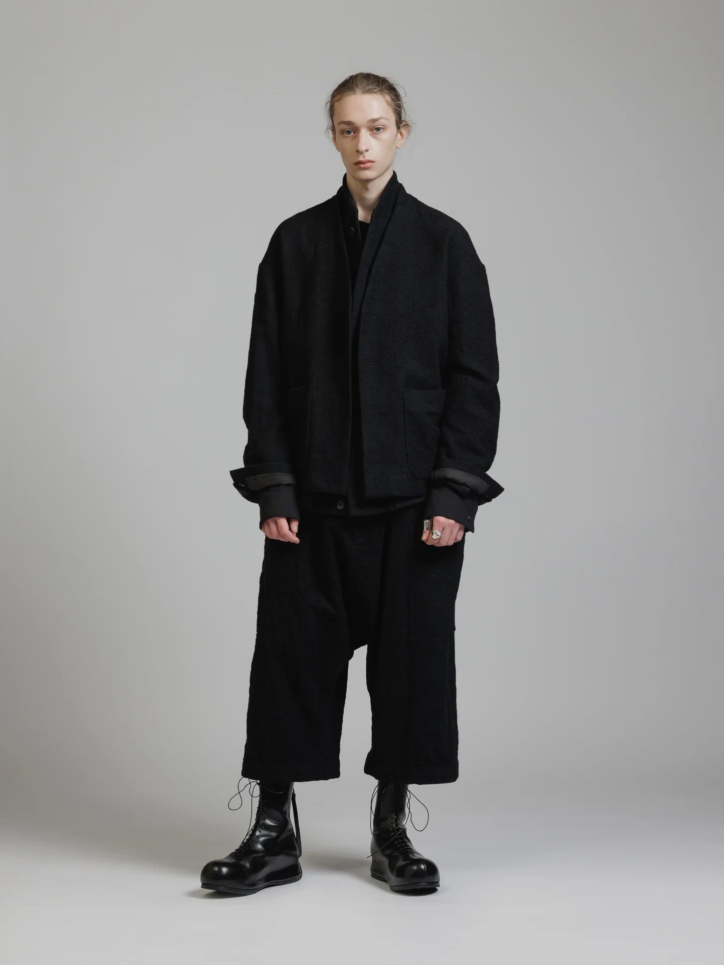 Black Embroidered Twill Double Layered Blazer