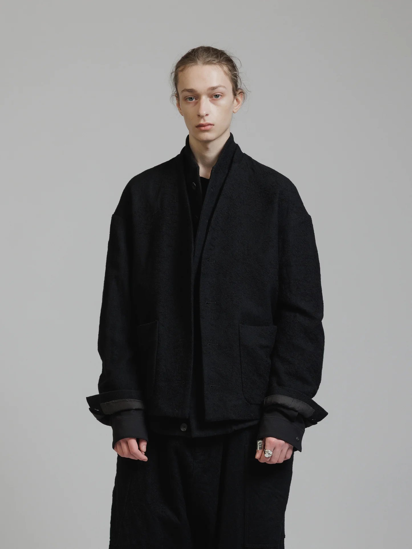 Black Embroidered Twill Double Layered Blazer