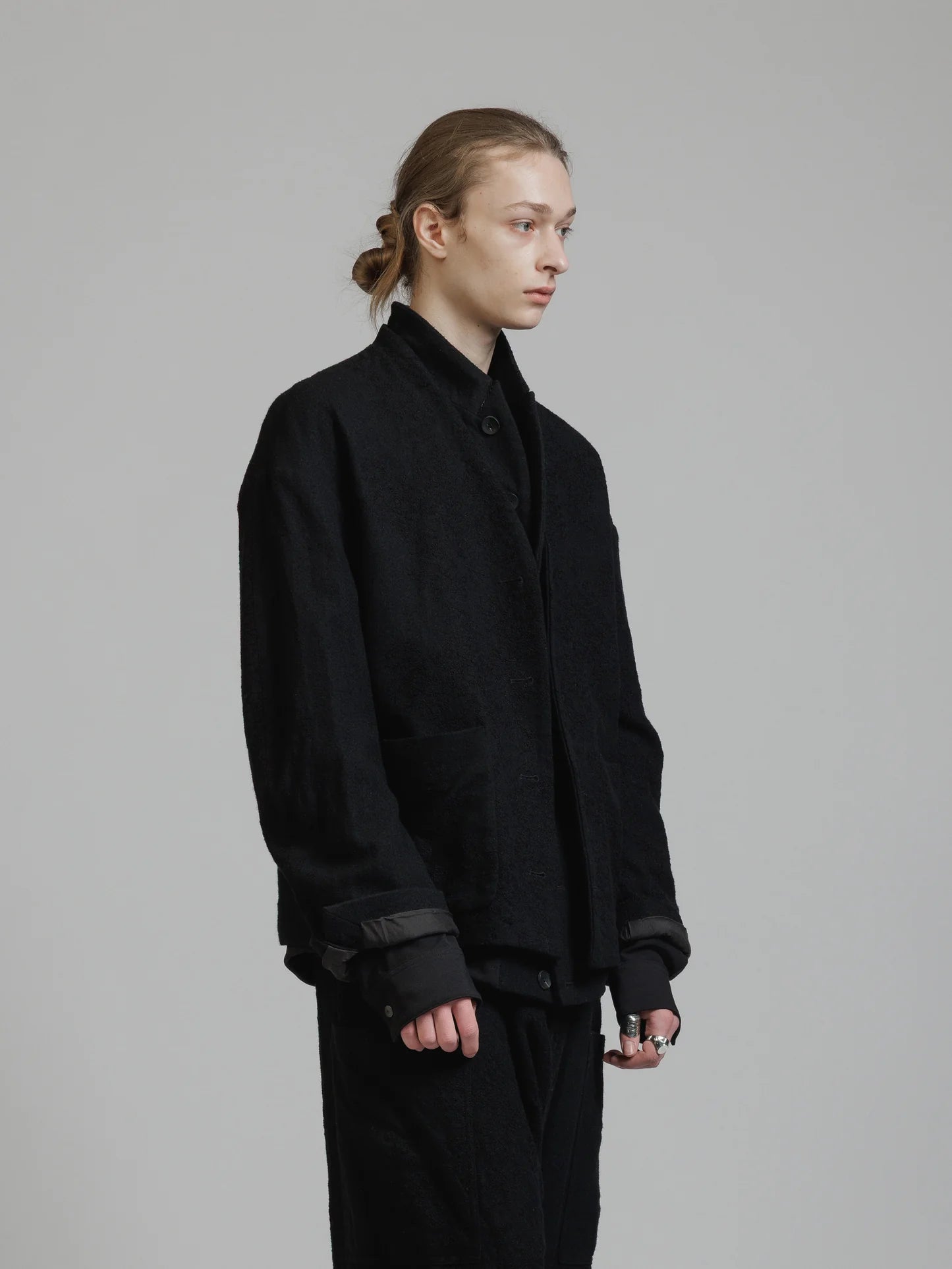 Black Embroidered Twill Double Layered Blazer
