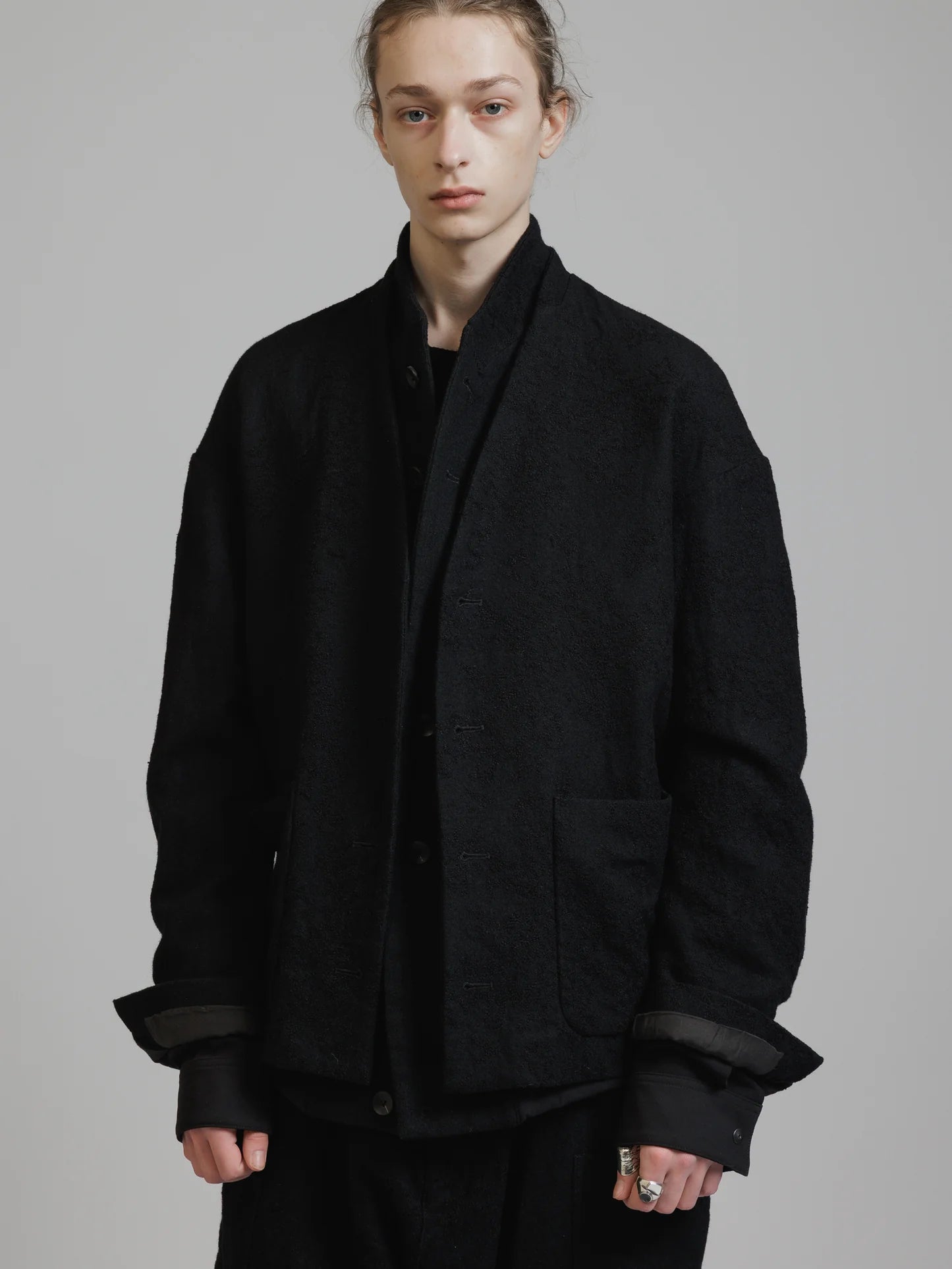 Black Embroidered Twill Double Layered Blazer
