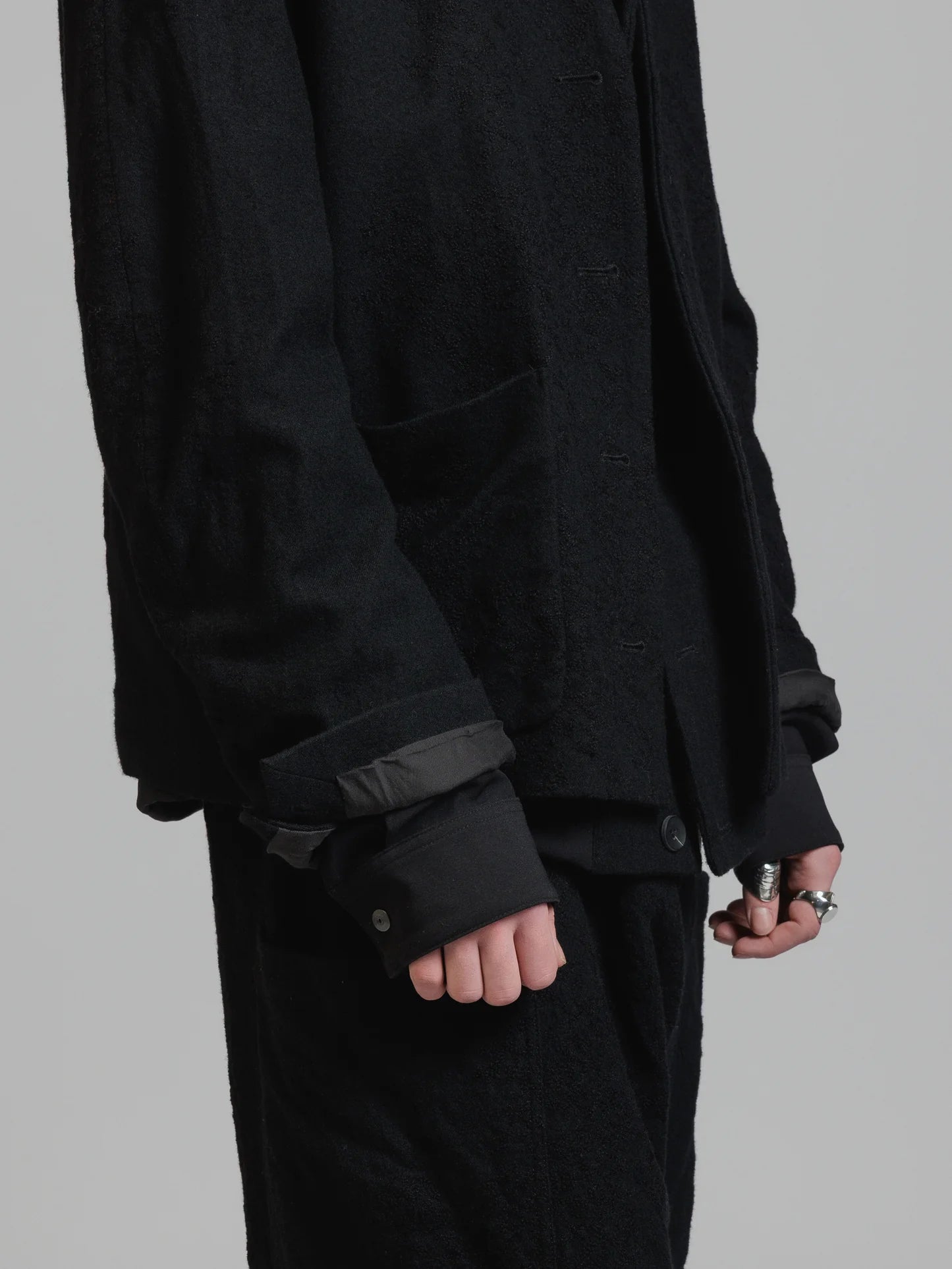 Black Embroidered Twill Double Layered Blazer