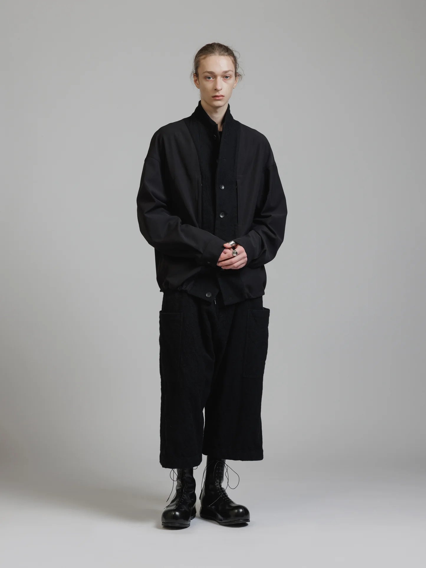 Black Embroidered Twill Double Layered Blazer