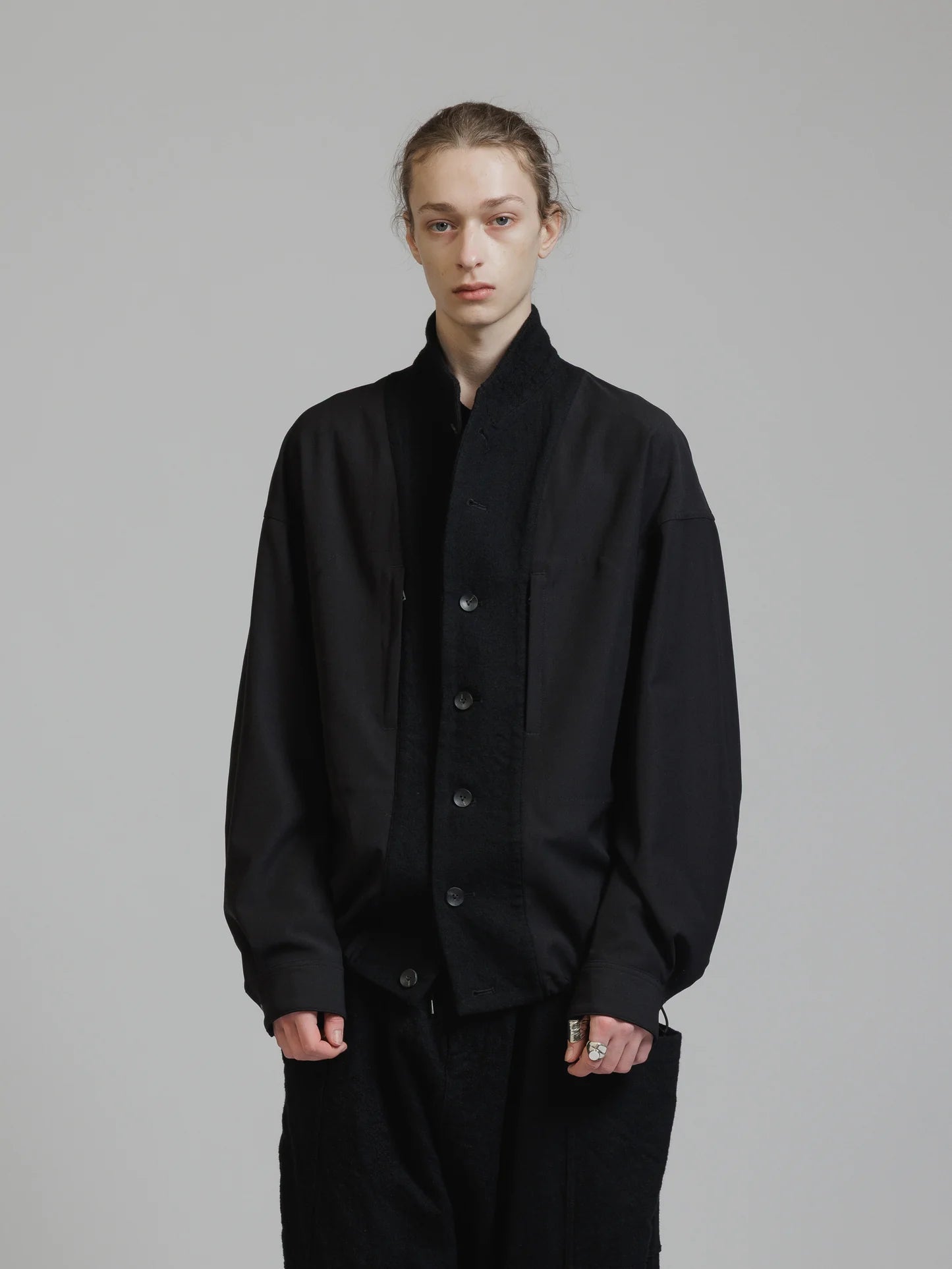 Black Embroidered Twill Double Layered Blazer