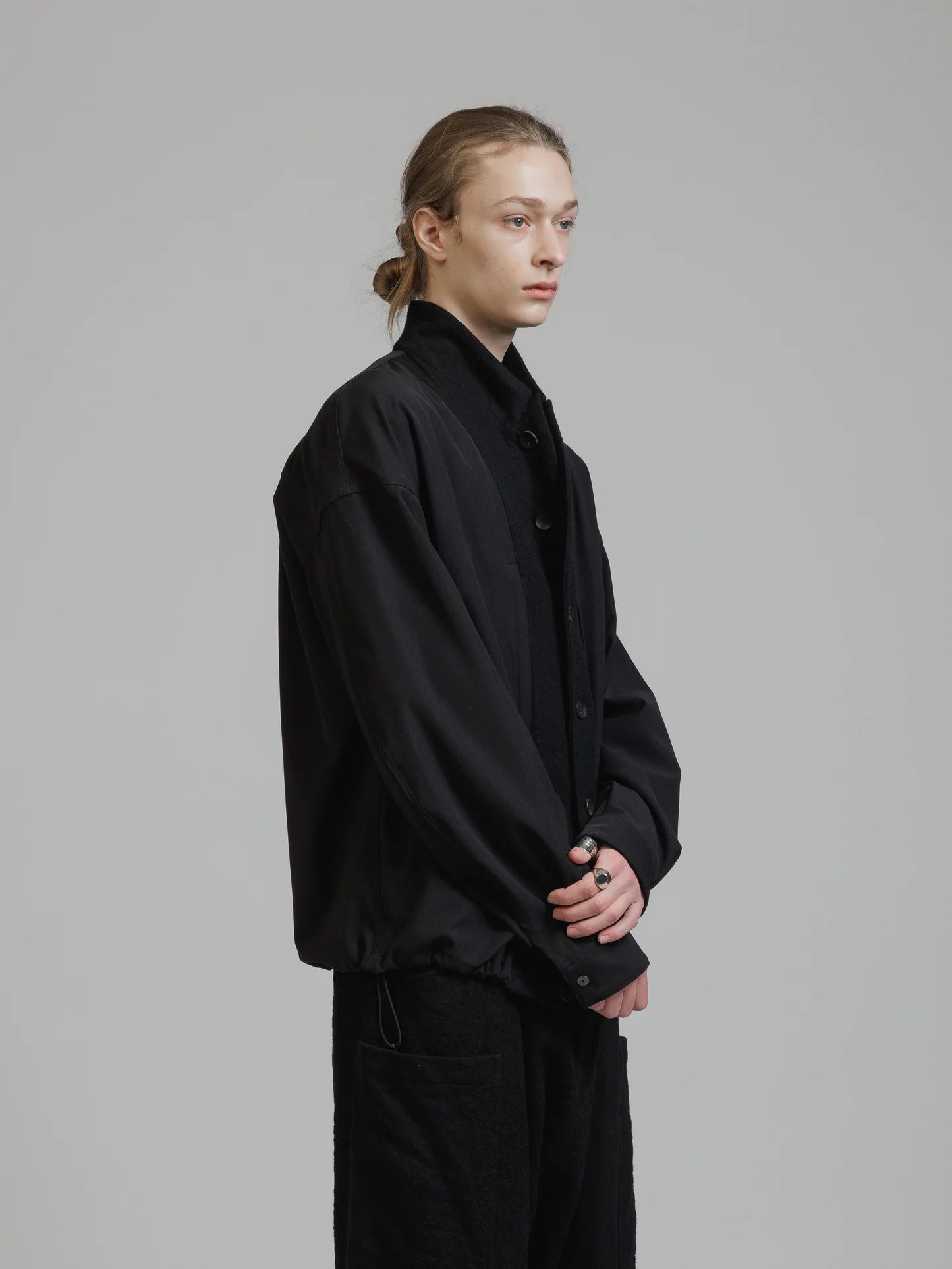 Black Embroidered Twill Double Layered Blazer