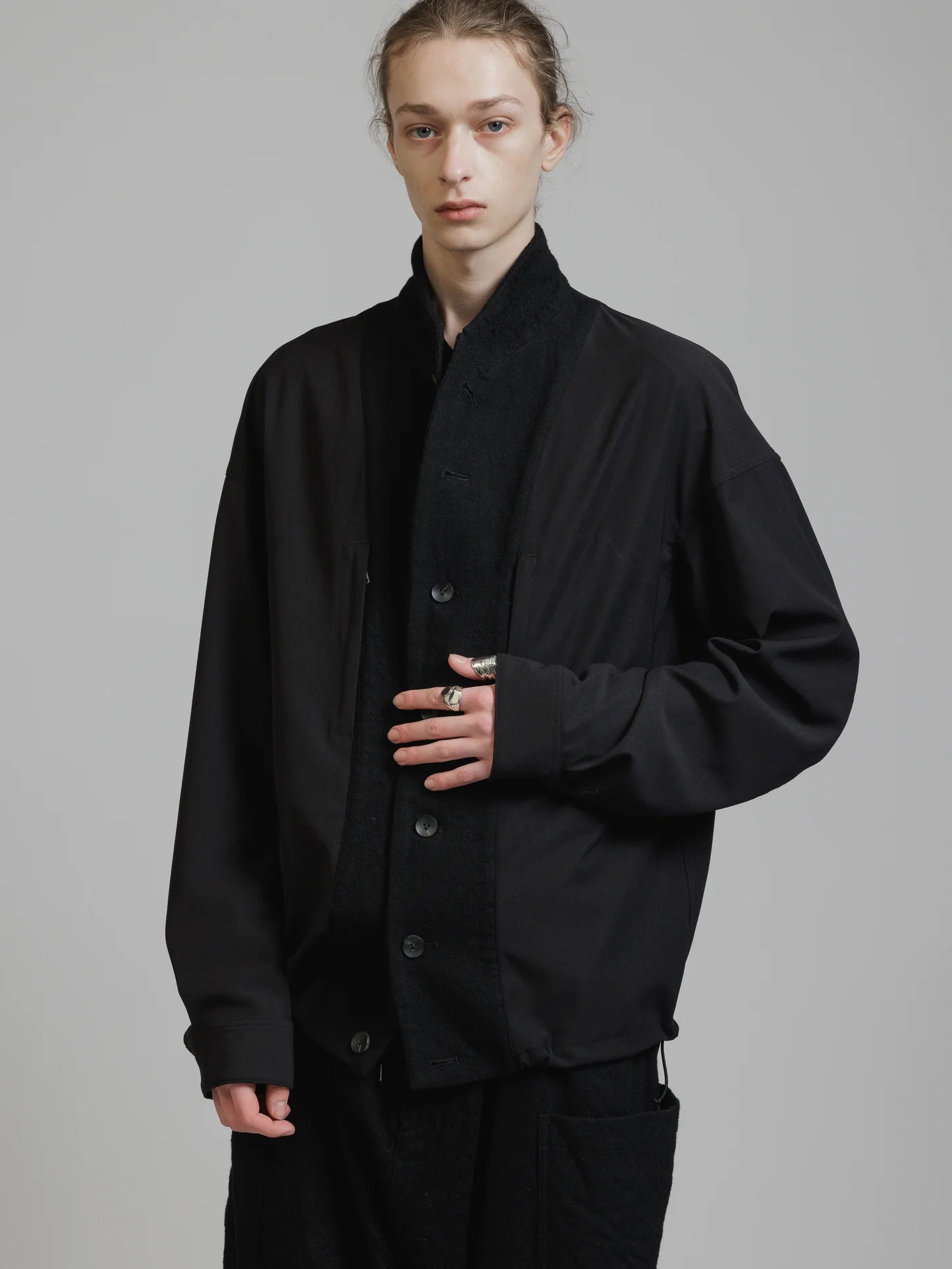 Black Embroidered Twill Double Layered Blazer