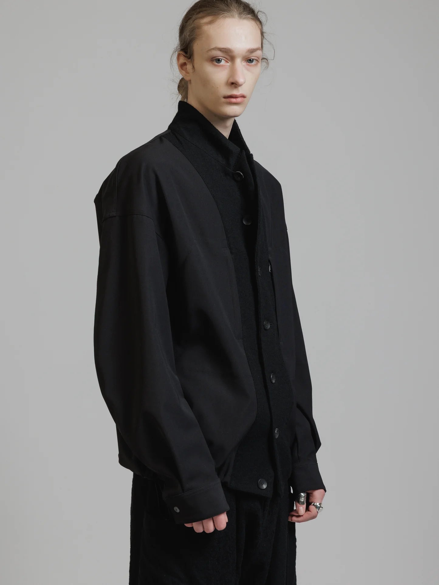 Black Embroidered Twill Double Layered Blazer