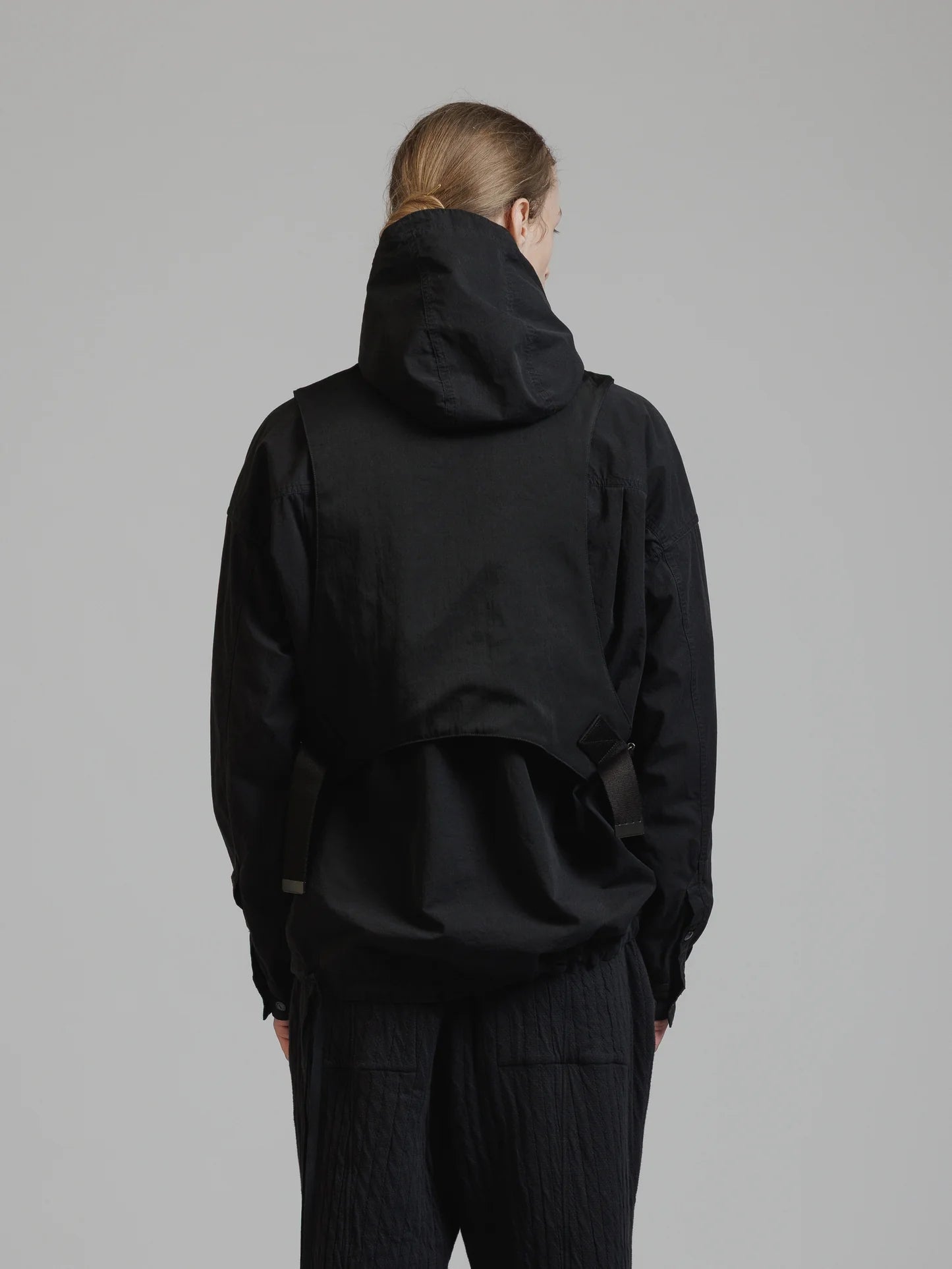 Black Funnel Neck Nylon Wool Twill Tactical Vest