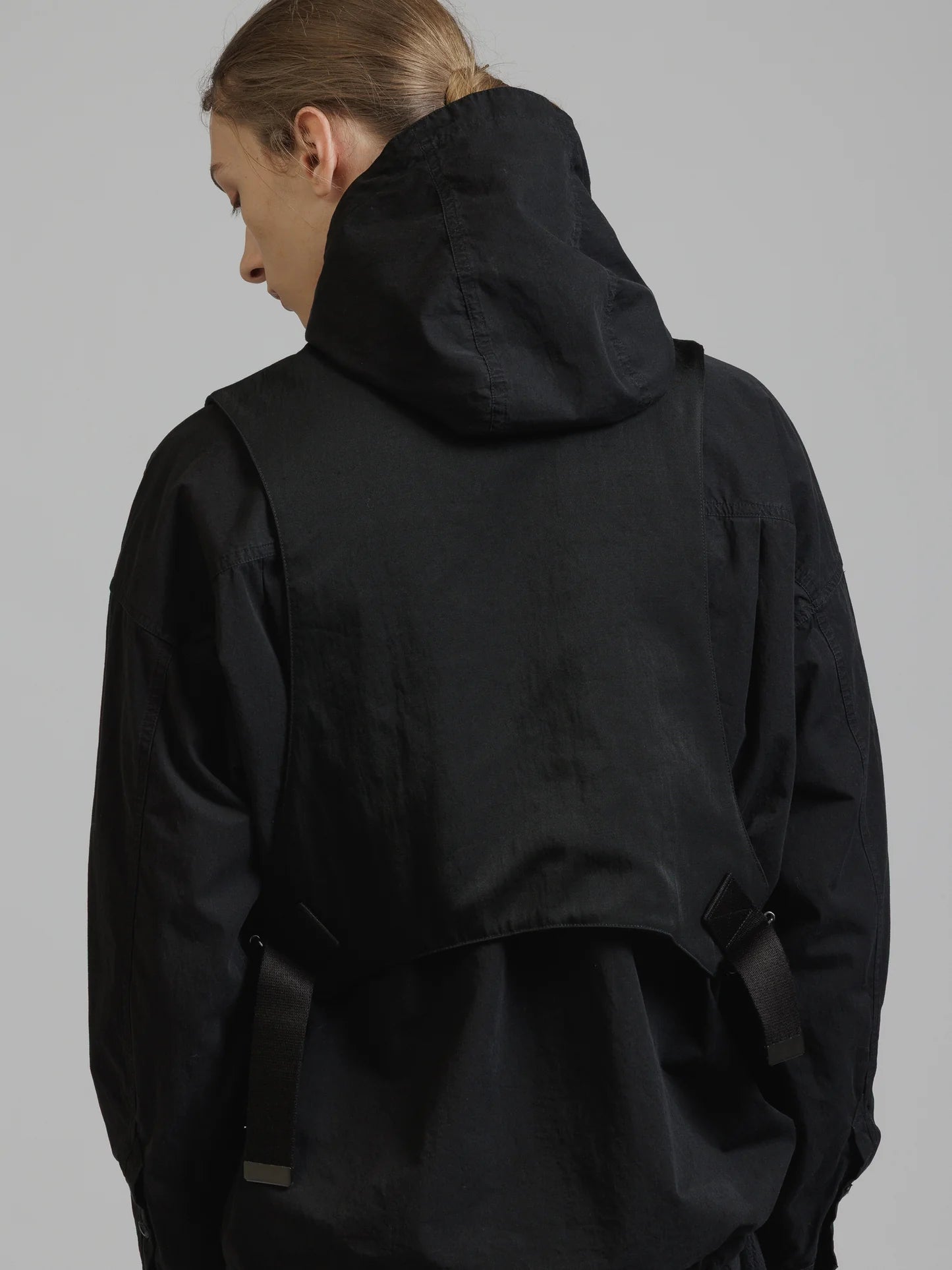 Black Funnel Neck Nylon Wool Twill Tactical Vest