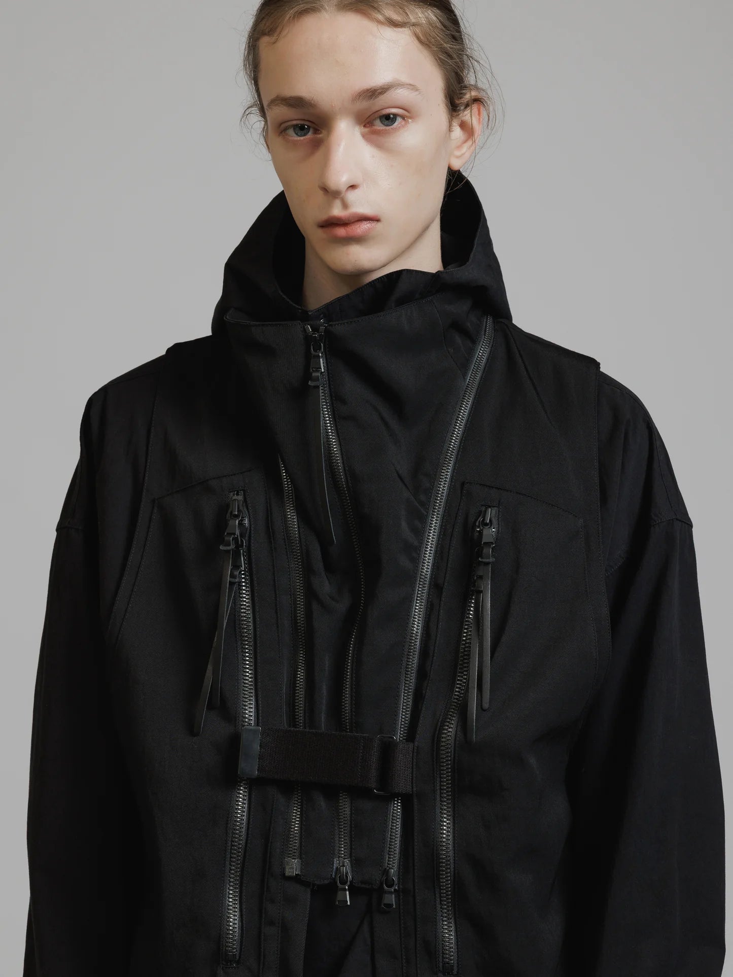 Black Funnel Neck Nylon Wool Twill Tactical Vest