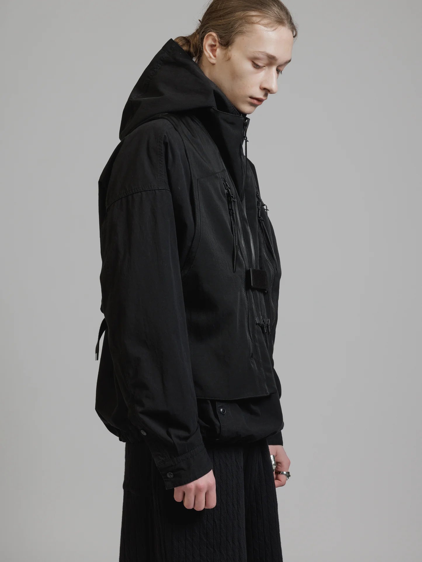 Black Funnel Neck Nylon Wool Twill Tactical Vest