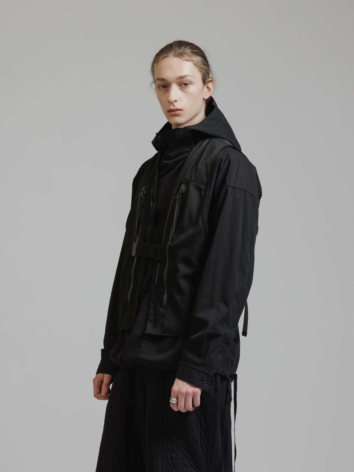 Black Funnel Neck Nylon Wool Twill Tactical Vest
