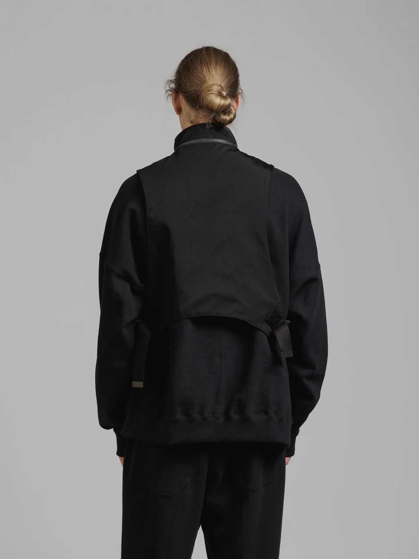 Black Funnel Neck Nylon Wool Twill Tactical Vest