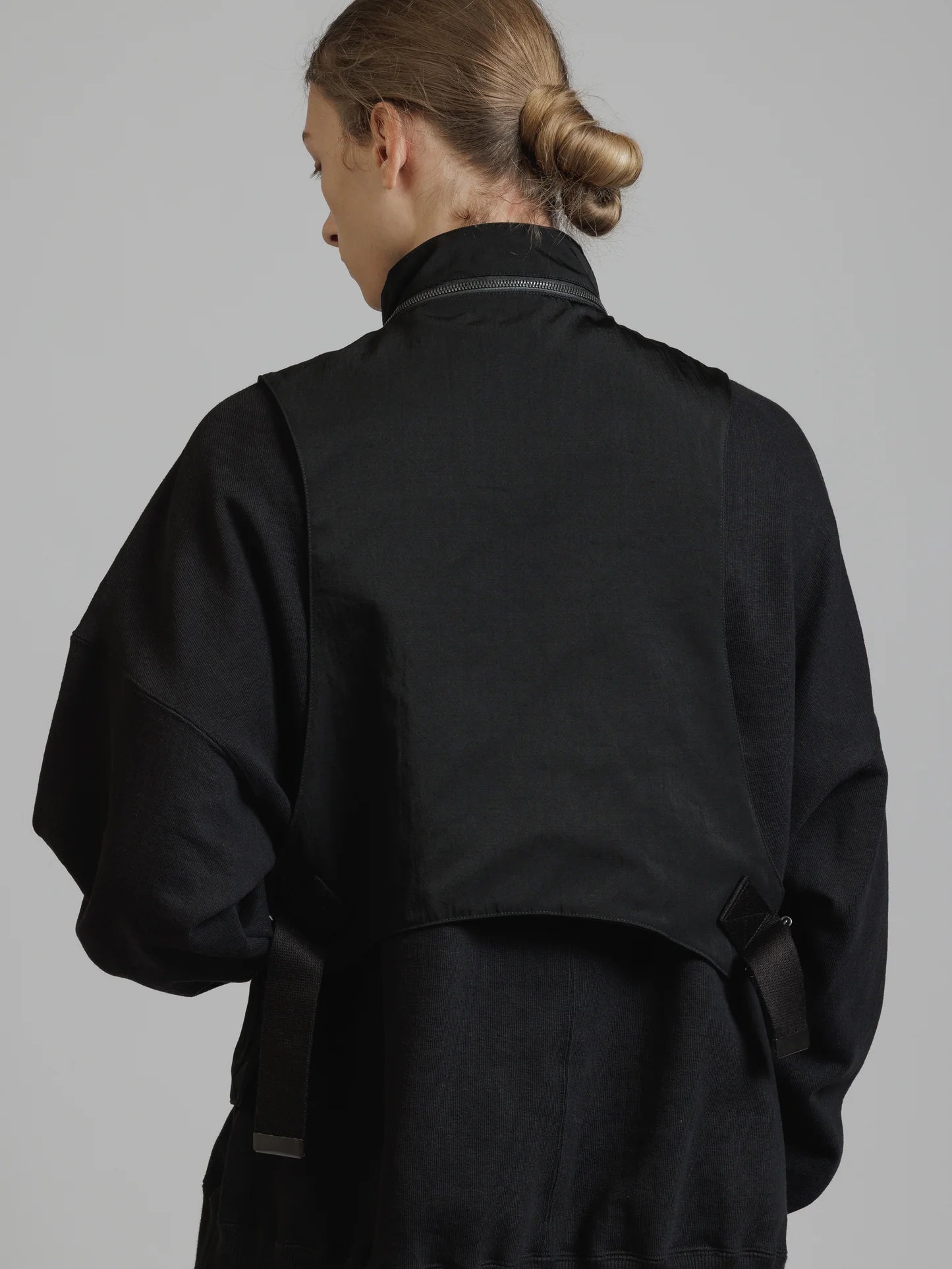 Black Funnel Neck Nylon Wool Twill Tactical Vest