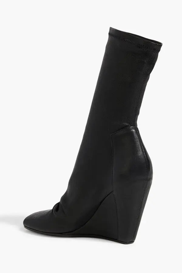 Black Wedge Heel Sock Boot with Open Toe by Rick Owens