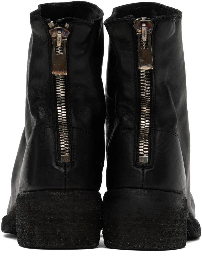 Black Double Soles Back Zip Boots Comfort 796ZX