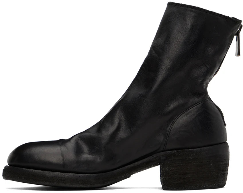 Black Double Soles Back Zip Boots Comfort 796ZX