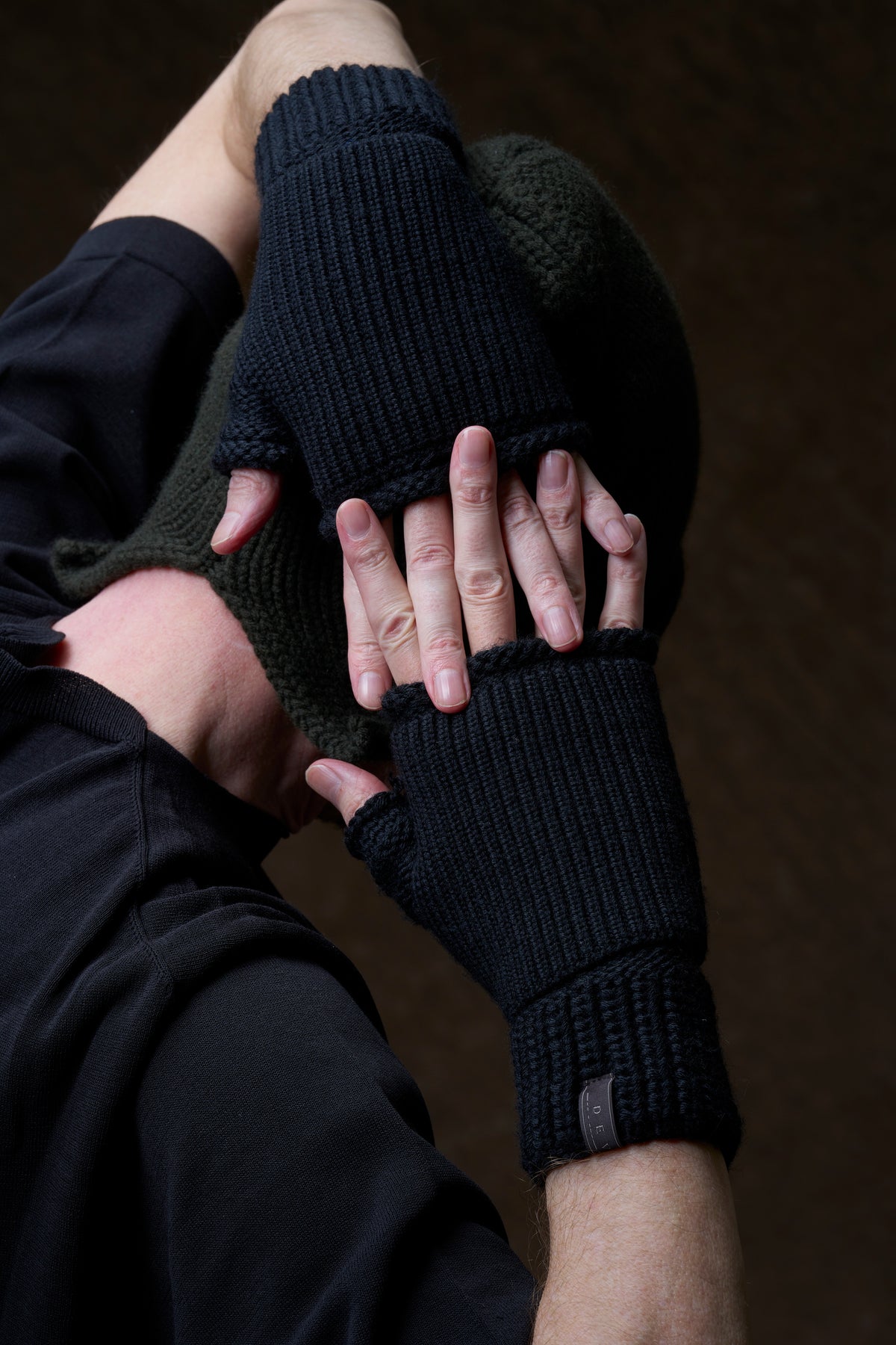 Black Fingerless Knit Gloves