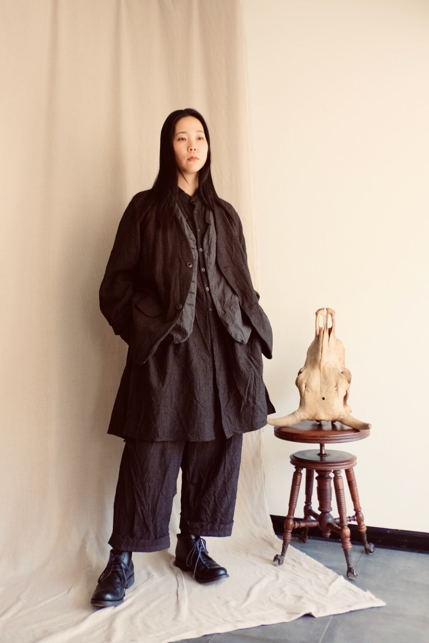 Dark Grey Wool Short Collared Long Shirt