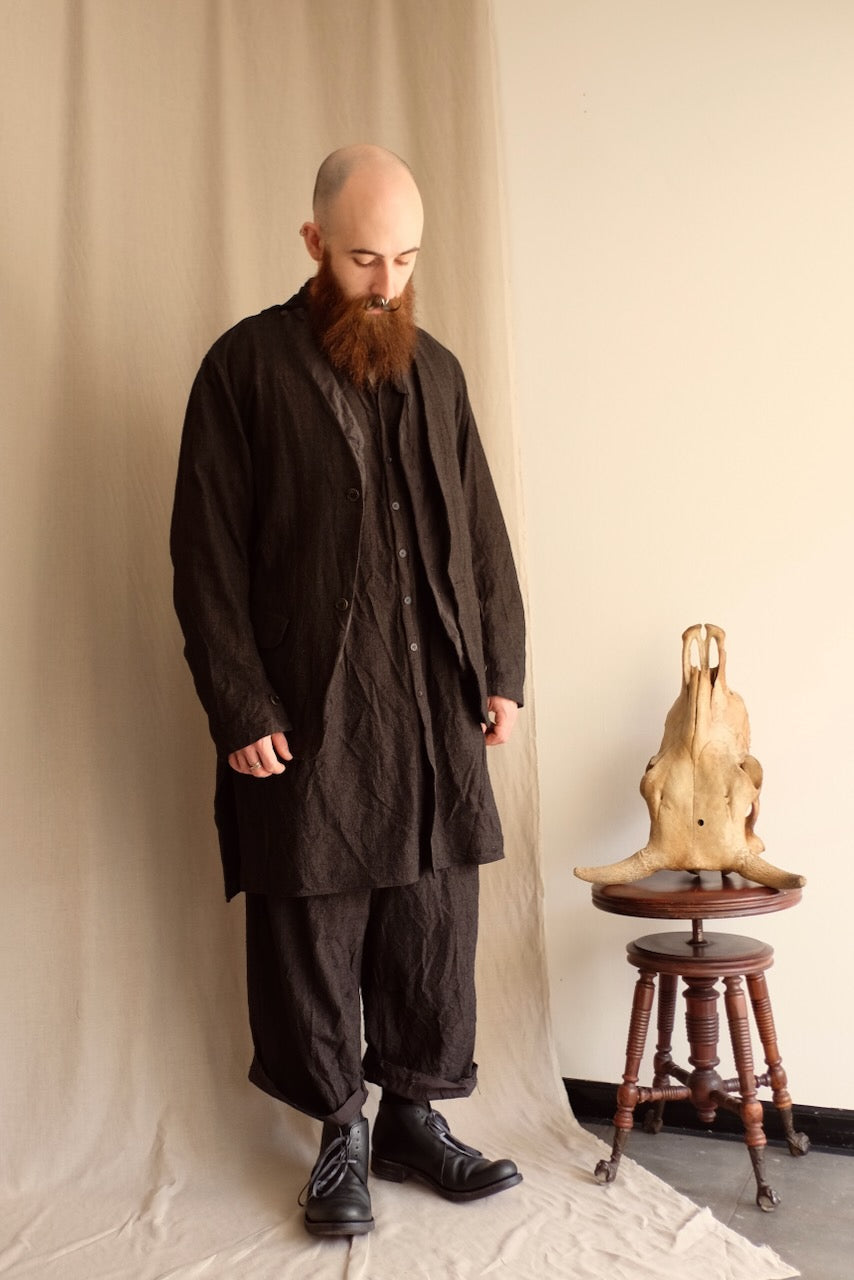 Dark Grey Wool Short Collared Long Shirt