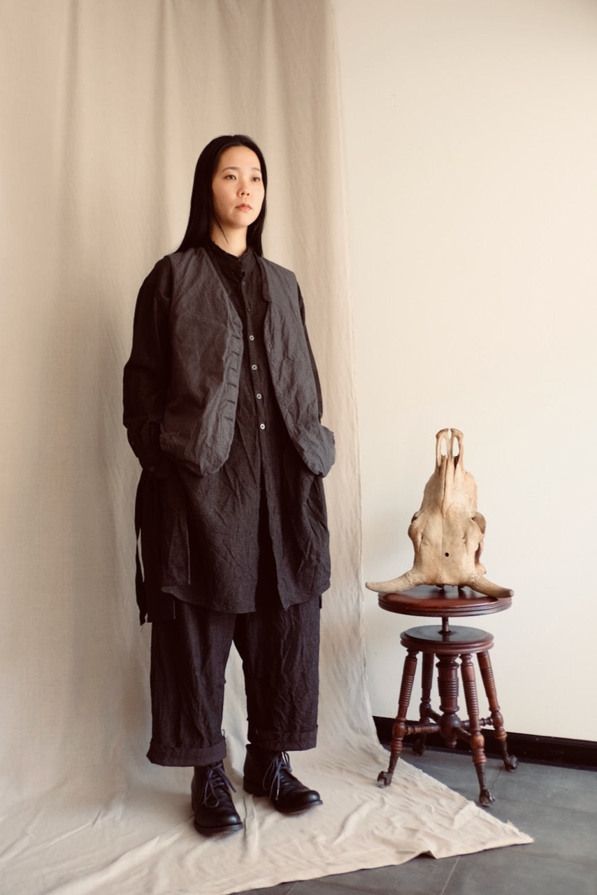 Dark Grey Wool Short Collared Long Shirt