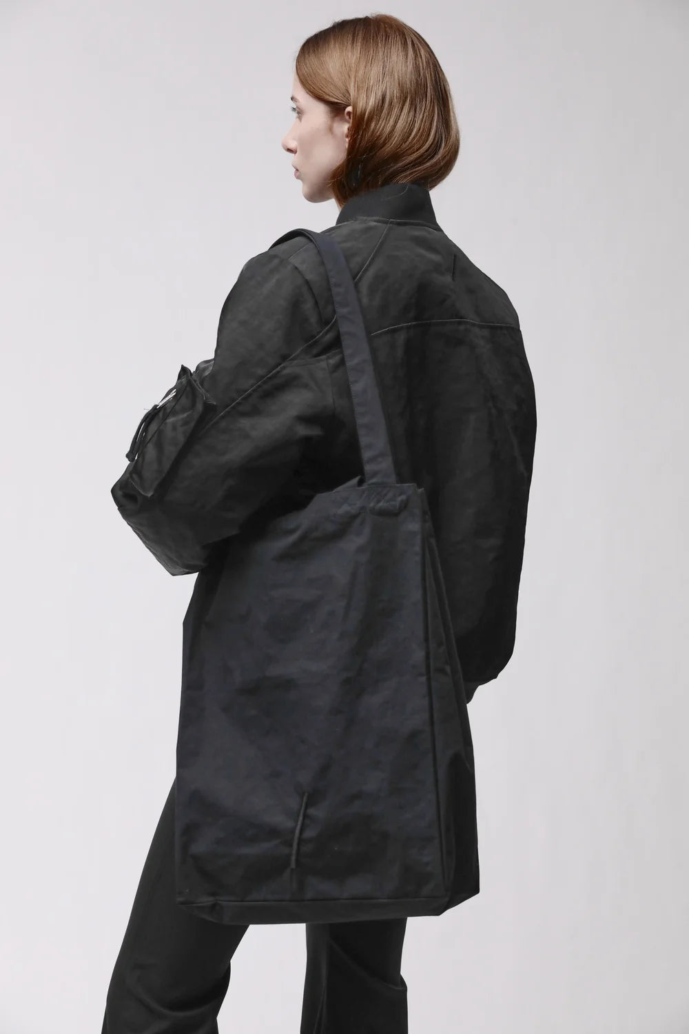BLACK COTTON TECHNICAL TOTE BAG M 1