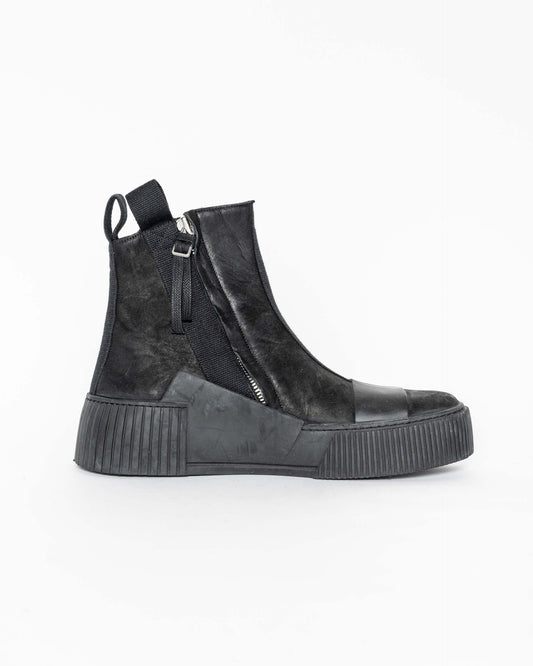 Black on Black Horse Leather Zipper Sneaker Boots BAMBA3.2