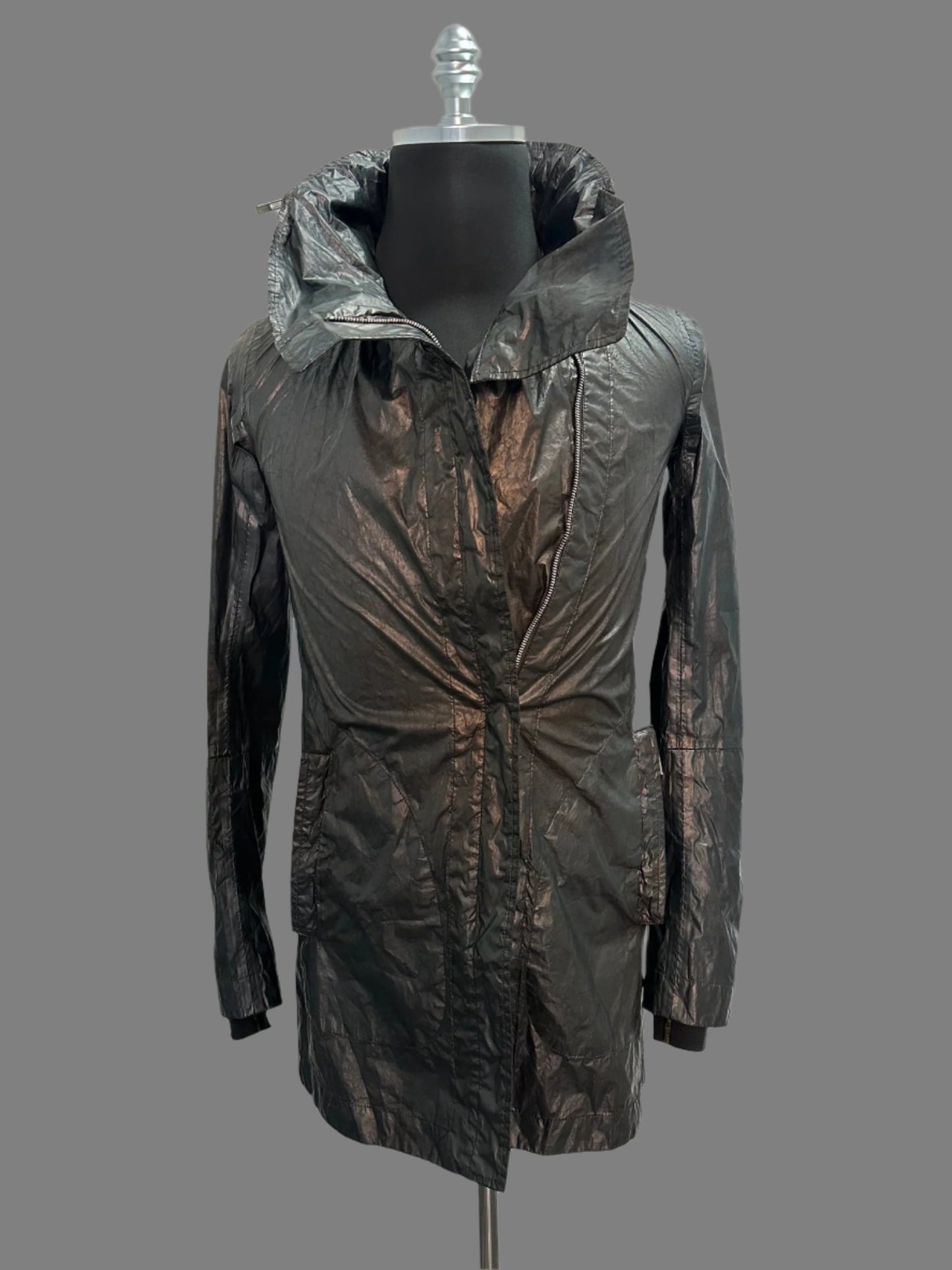 Black Green Object Dyed Nylon Chain-Seam Hooded Parka with Retractable Sleeves by Carol Christian Poell