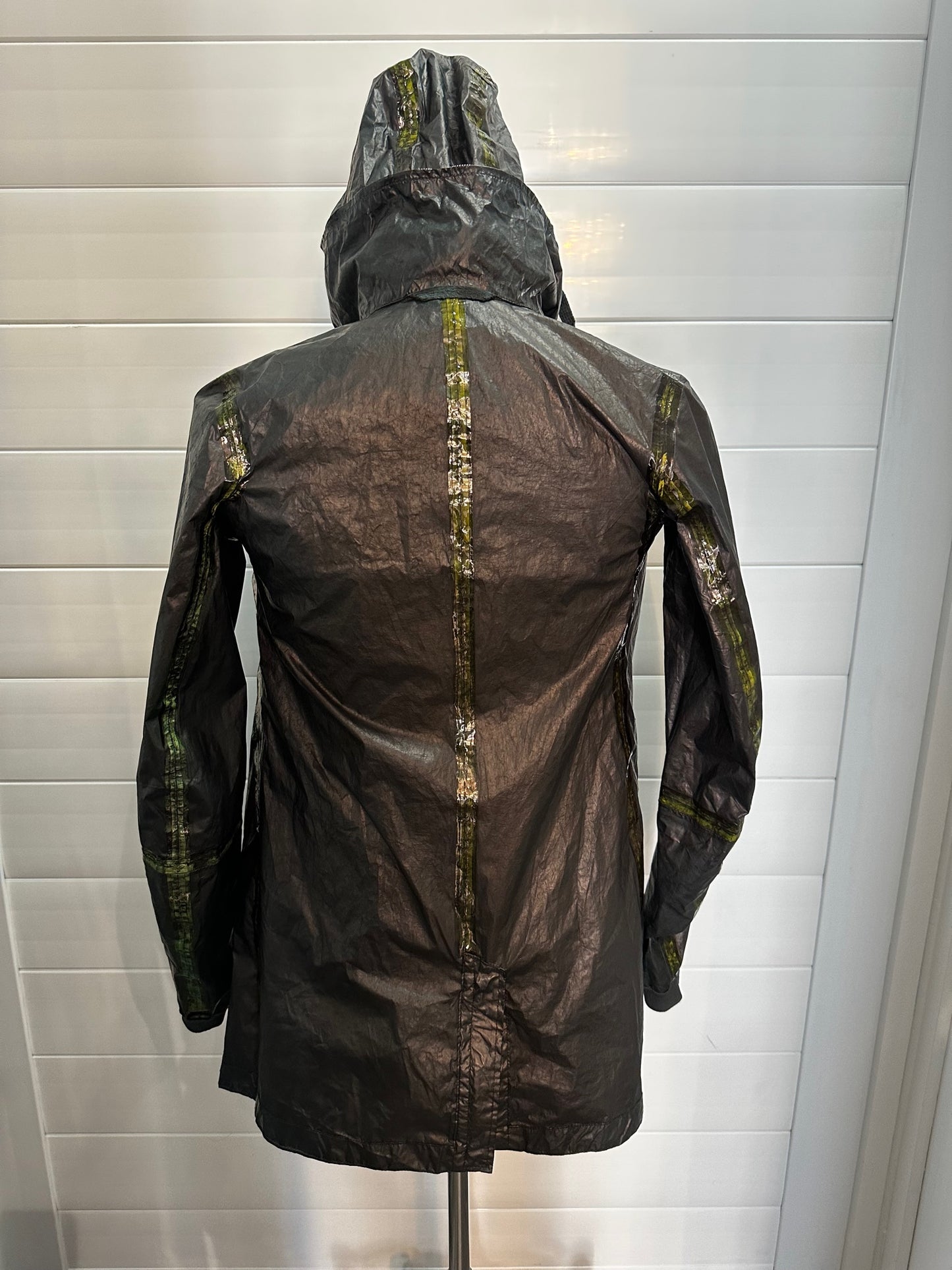 Black Brown Object Dyed Nylon Chain-Seam Hooded Parka with Retractable Sleeves by Carol Christian Poell