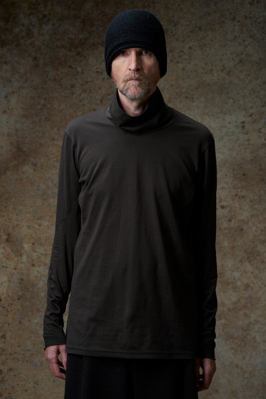 Khaki Grey Hi-neck Suvin Cotton T-shirt
