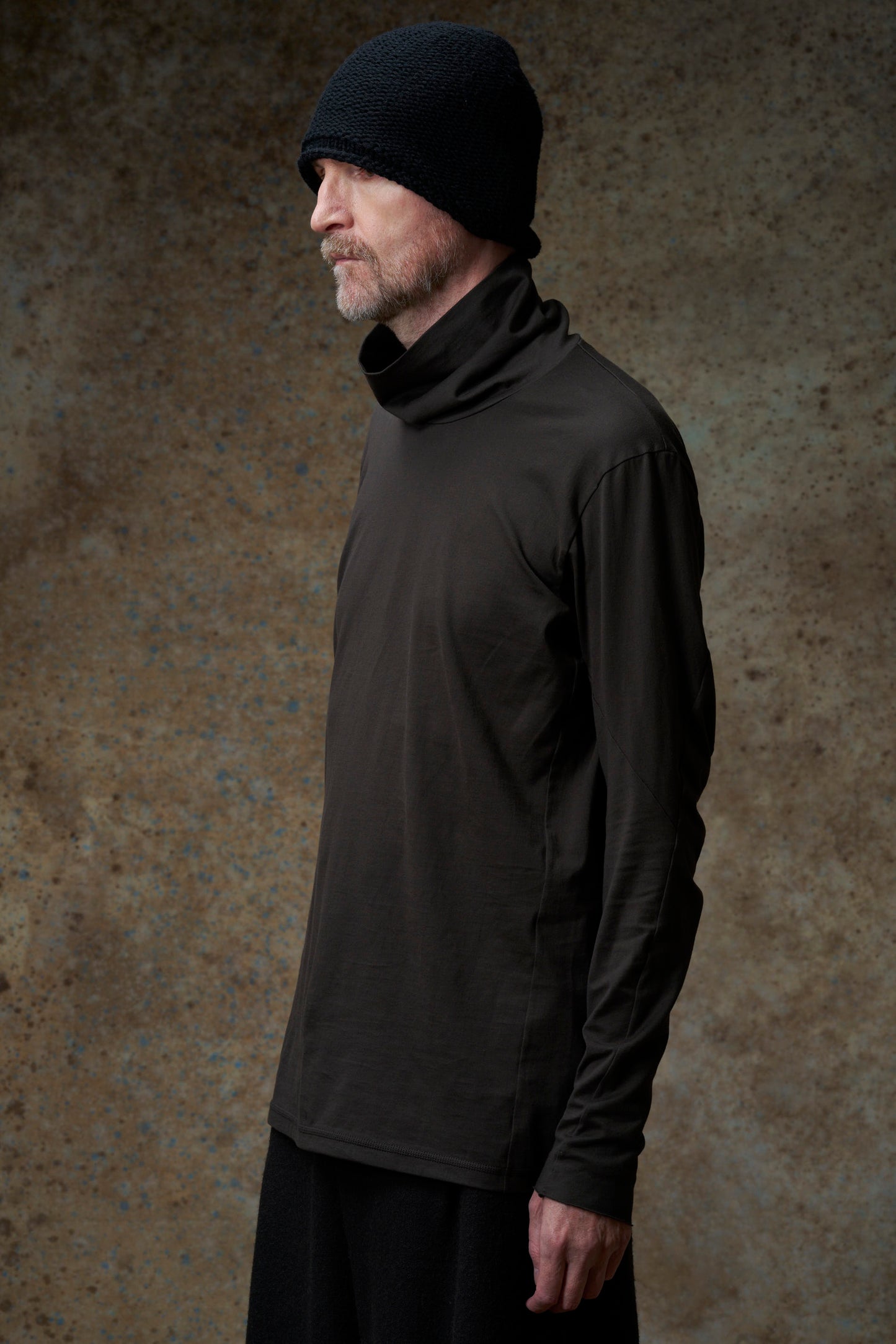 Khaki Grey Hi-neck Suvin Cotton T-shirt