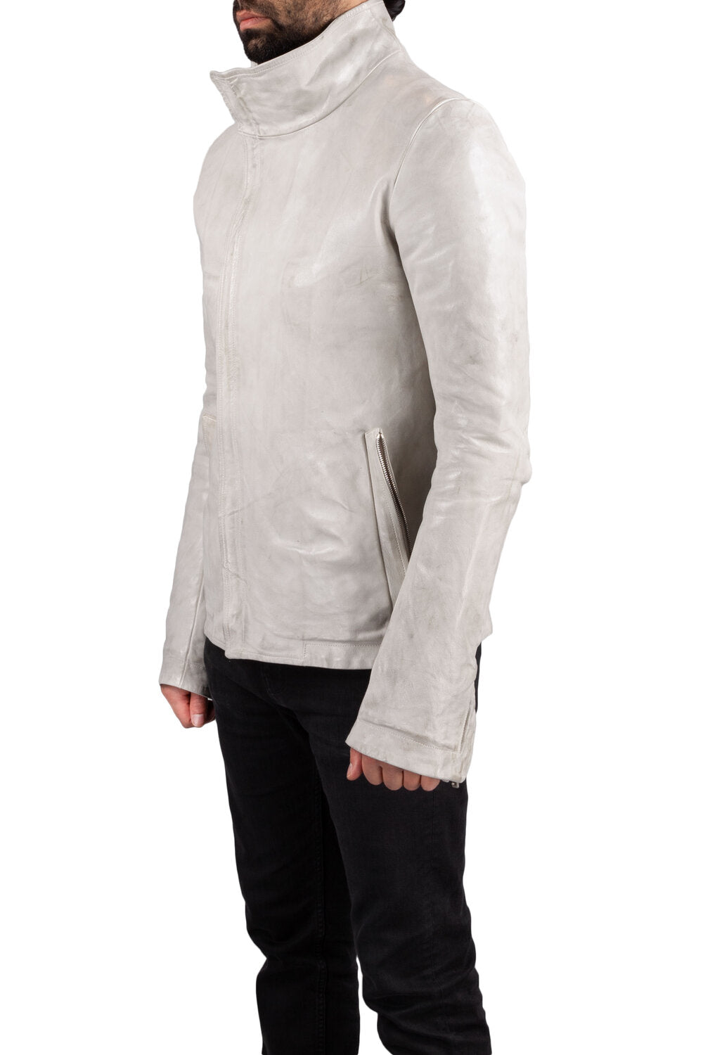 Pale Grey High Neck Kangaroo Leather Jacket by Carol Christian Poell