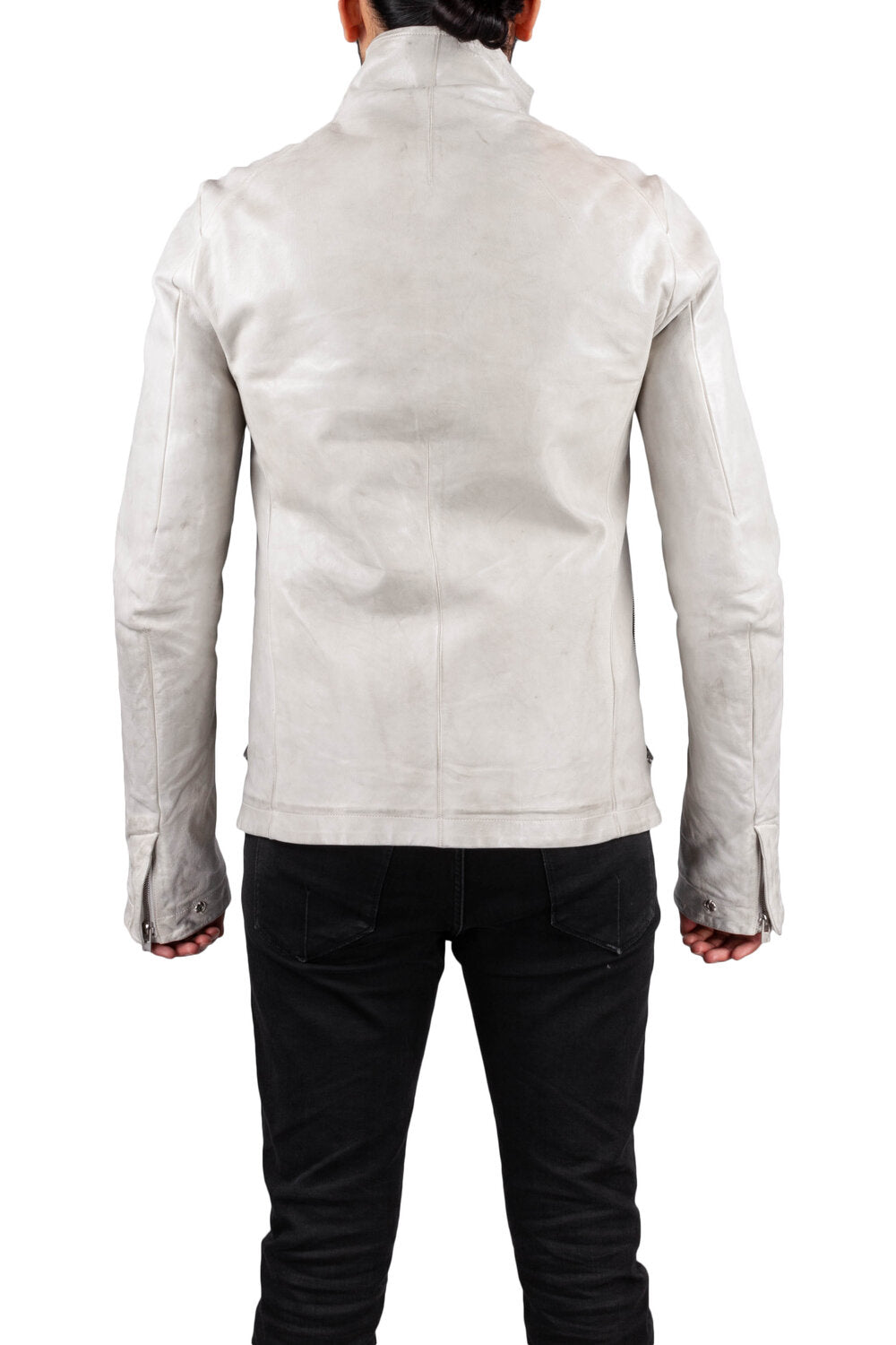 Pale Grey High Neck Kangaroo Leather Jacket by Carol Christian Poell