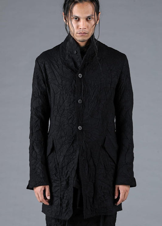 Black Catch Washer Crumpled Wool Long Jacket