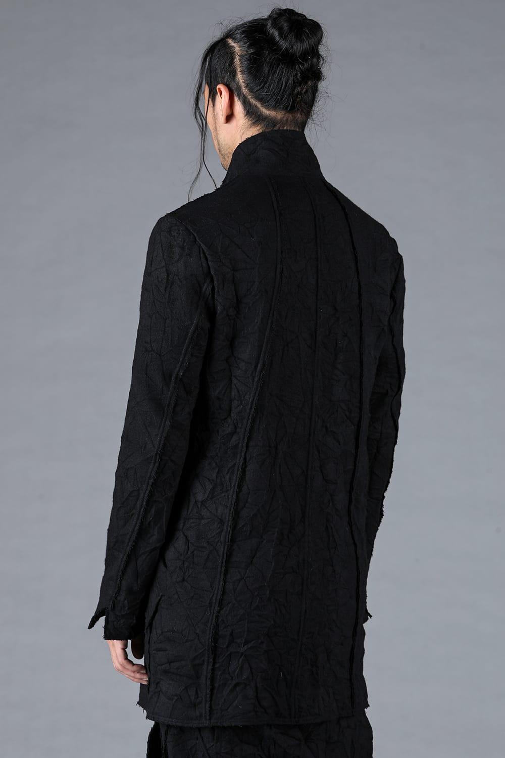 Black Catch Washer Crumpled Wool Long Jacket