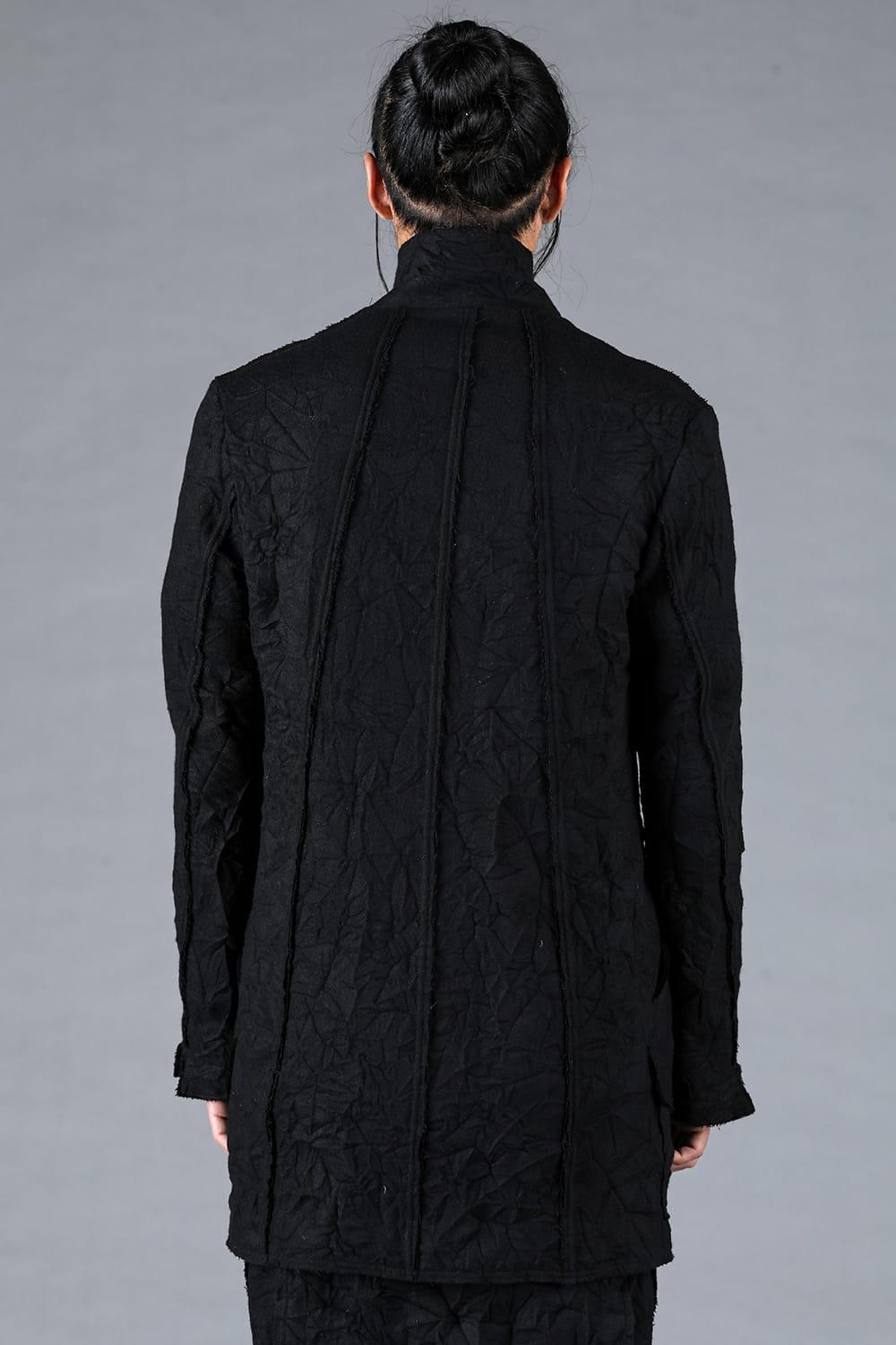 Black Catch Washer Crumpled Wool Long Jacket