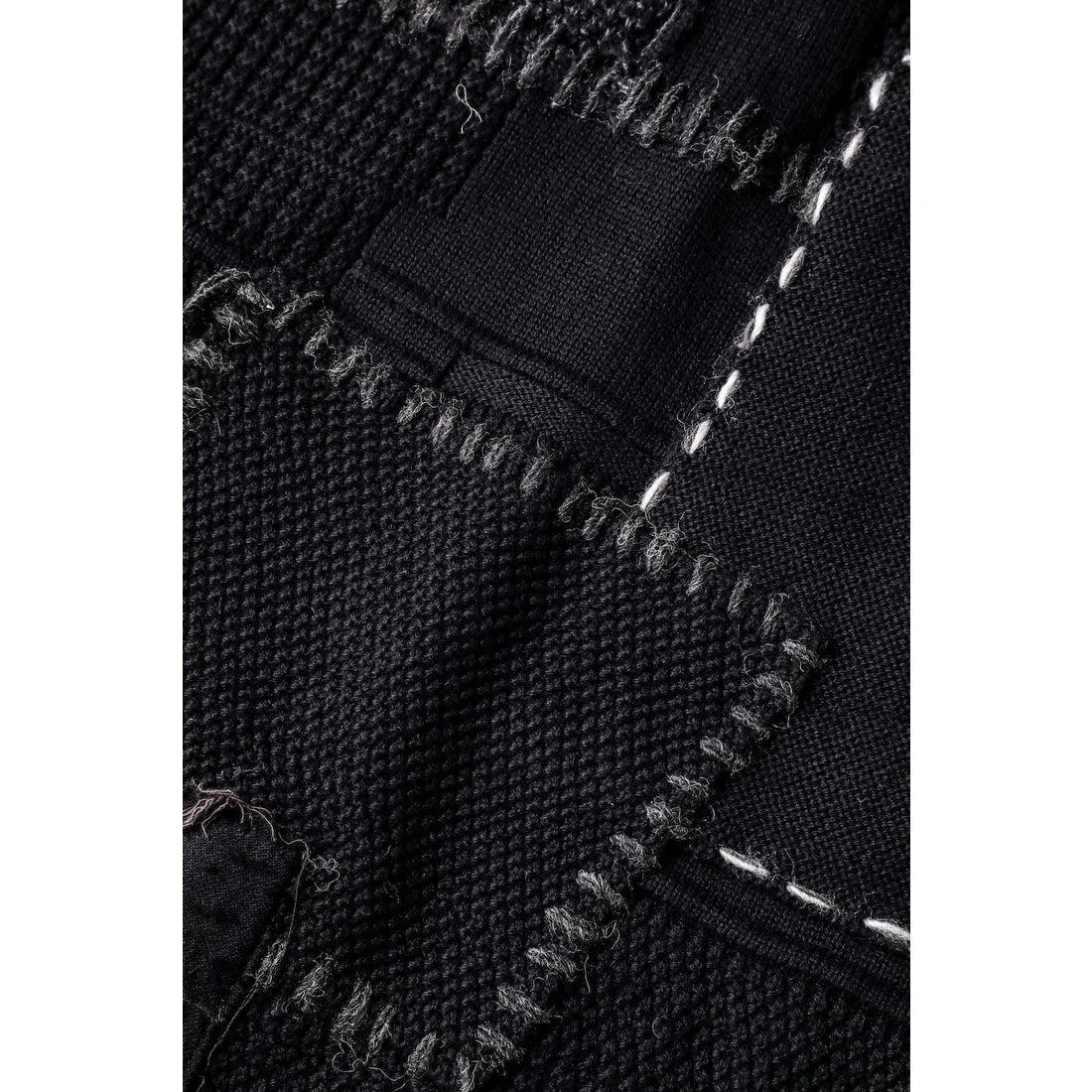 Charcoal x Black Cotton Cashmere Crust Patch Knit Long Stole
