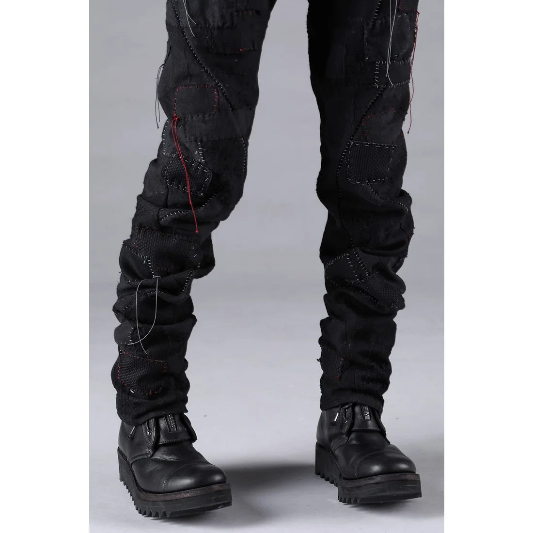 Black Hand Patchwork Crust Jacquard Overlock Twist Curve Pants