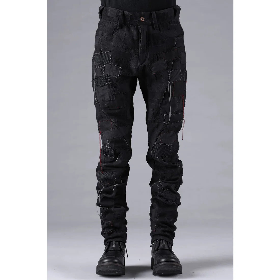 Black Hand Patchwork Crust Jacquard Overlock Twist Curve Pants