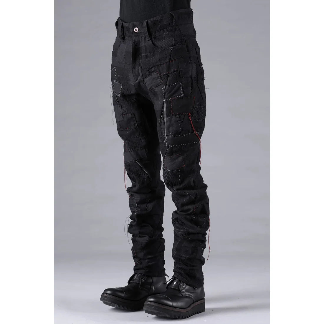 Black Hand Patchwork Crust Jacquard Overlock Twist Curve Pants