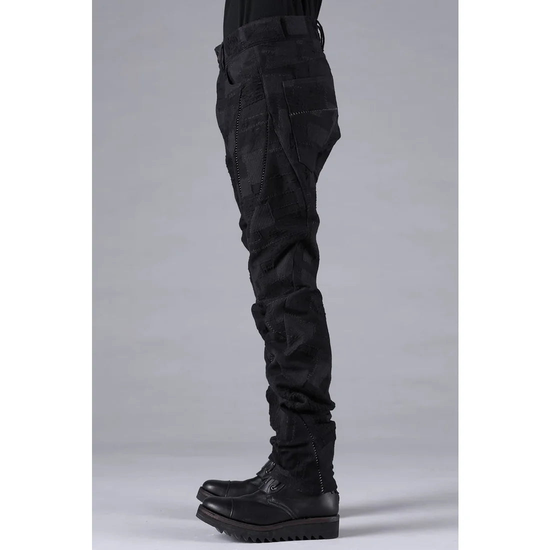 Black Hand Patchwork Crust Jacquard Overlock Twist Curve Pants