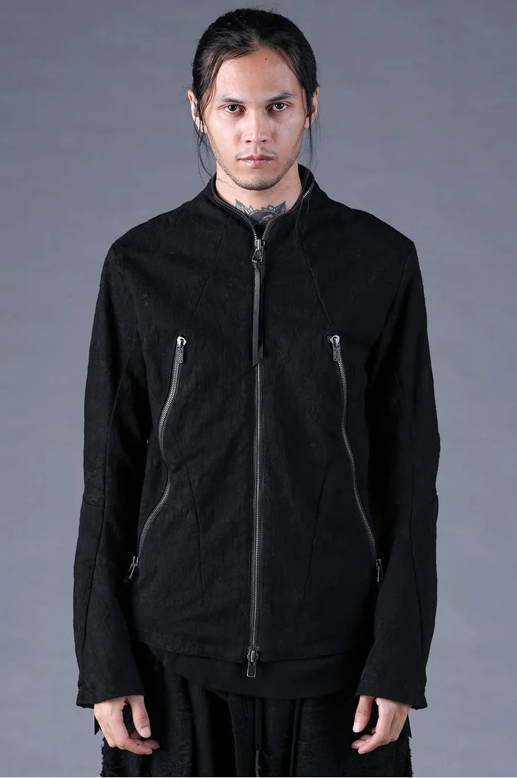 Black Distressed Jacquard Zipper Rider Jacket
