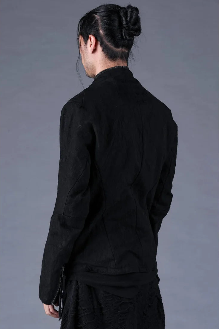 Black Distressed Jacquard Zipper Rider Jacket