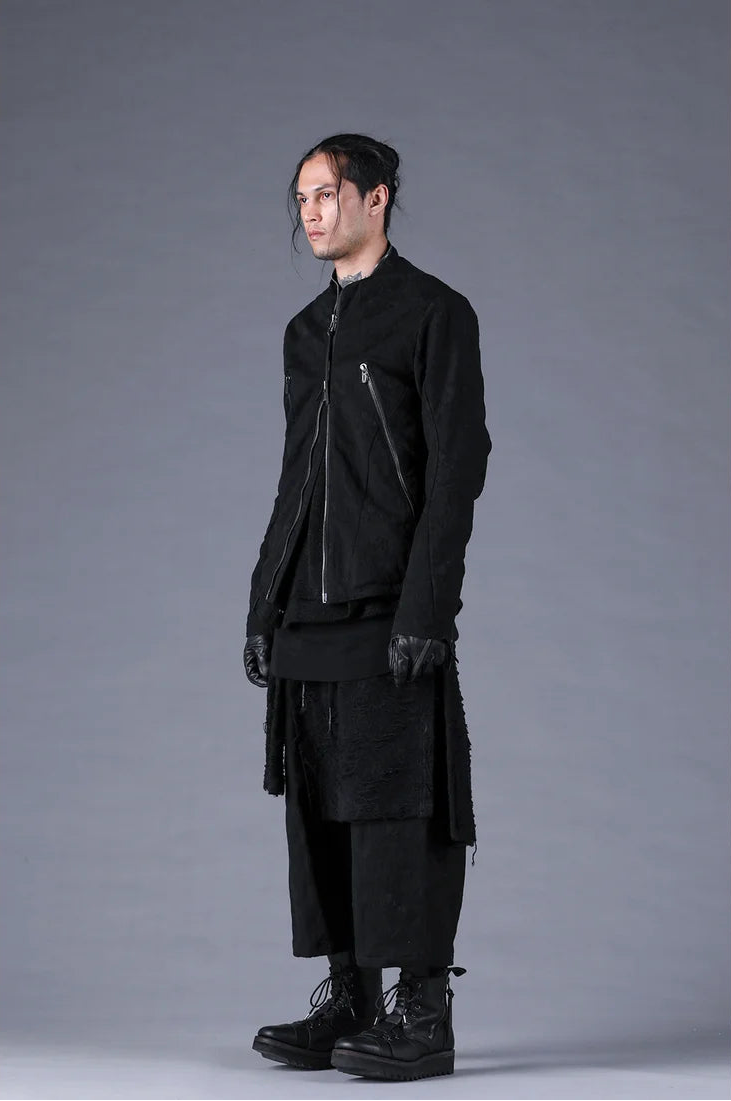 Black Distressed Jacquard Zipper Rider Jacket