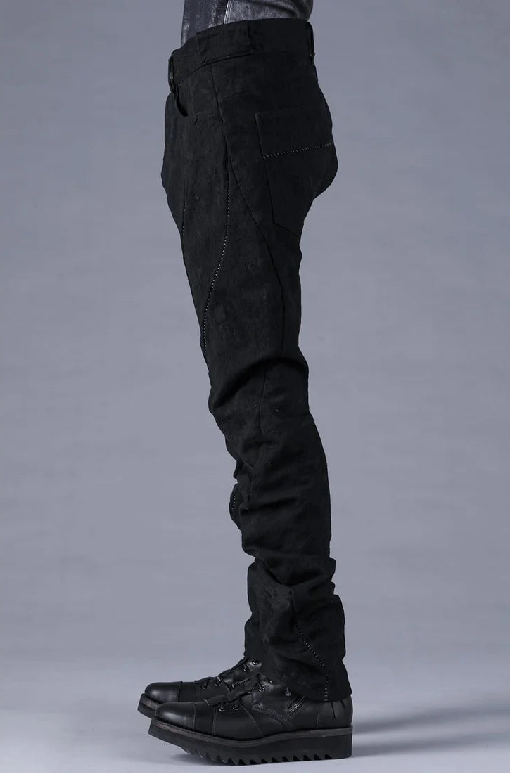 Black Distressed Jacquard Twisted Curved Trousers